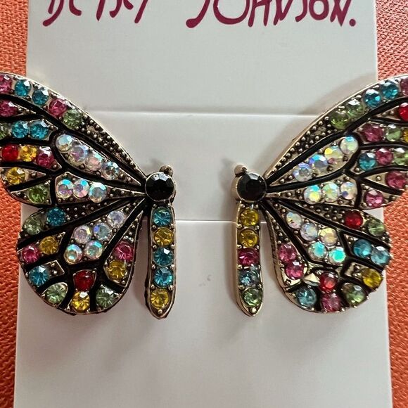 💙 Betsey Johnson stunning multicolored crystals butterfly wing earrings 💙 - Picture 4 of 6